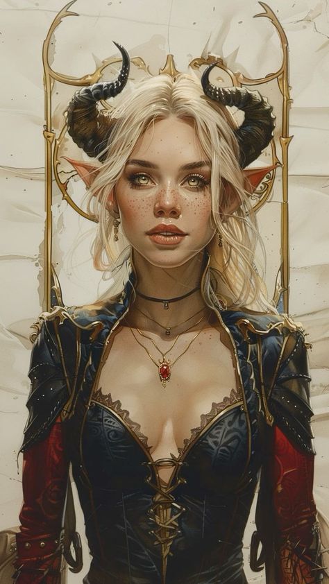 Tiefling Sketch, Horned Woman, Woman With Horns, D&d Tiefling, Tiefling Female, Anime Stories, Dark Fantasy Artwork, Elves Fantasy, Fantasy Images