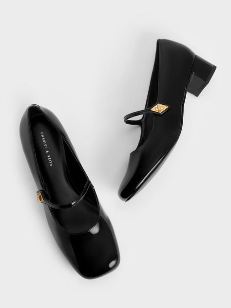 Charles And Keith Heels, Black Shoes For School, Menemen Recipe, Charles Keith Shoes, Charles And Keith Shoes, Charles And Keith, Glamourous Heels, Patent Shoes, Faux Leather Heels