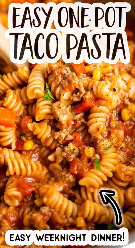 One Pot Taco Pasta, Rotini Pasta Recipes, Taco Pasta Recipe, Cheesy Taco Pasta, Taco Pasta Recipes, Rotel Recipes, Ground Beef Pasta Recipes, Beef Pasta Recipes, Easy Pasta Dinner