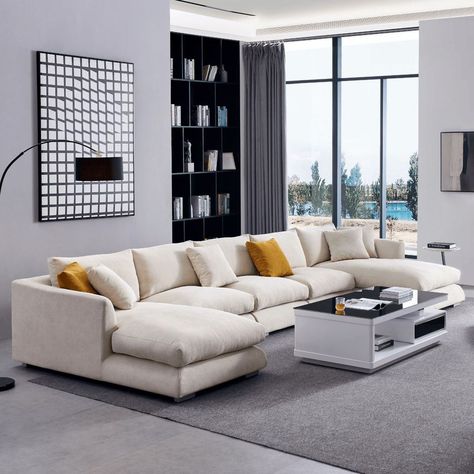 Feathers Sectional, U Shaped Couch, U Shaped Sofa, Chair Side Table, Bookcase Shelves, Dressers And Chests, Mean It, Modern Sofa, House Inspo