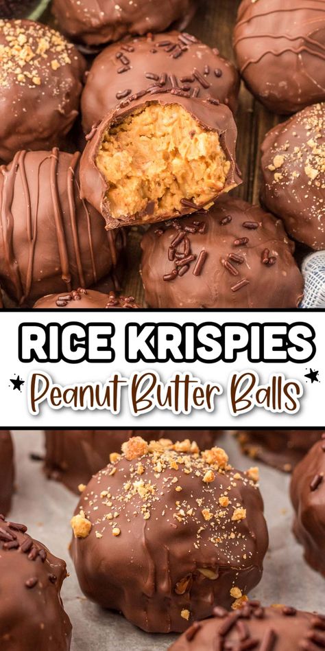 Rice Krispie Peanut Butter Balls Recipe, Krispie Peanut Butter Balls, Rice Krispie Peanut Butter Balls, Rice Krispie Peanut Butter, Rice Krispies Peanut Butter, Peanut Butter Balls Recipe, Butter Balls, Candy Recipes Homemade, Christmas Candy Recipes