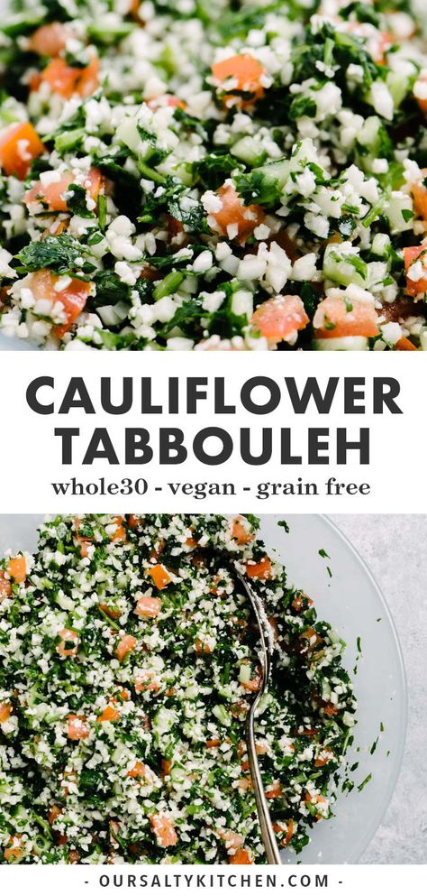 Lebanese Tabbouleh, Eastern Recipe, Grain Free Vegan, Cauliflower Tabbouleh, Lentil Rice, Tabouli Salad, Whole30 Vegan, Clean Dinner Recipes, Tabbouleh Recipe