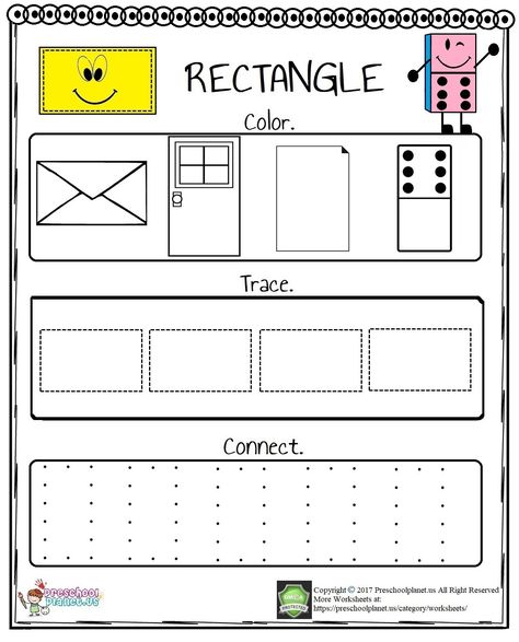 Do you want to teach and practice rectangle to your students or kids? You are in the right address. We prepared a funny rectangle worksheet for little ones. They will color the shape, trace and try to draw it. You can freely download and print this worksheet. This rectangle worksheet is in pdf format. Worksheet Shapes Preschool, Rectangle Shape Worksheets For Preschool, Rectangle Worksheets For Preschool, Rectangle Worksheet Preschool, Rectangle Shape Activities For Preschool, Rectangle Crafts For Preschool, Rectangle Activities For Preschool, Rectangle Worksheet, Rectangle Craft