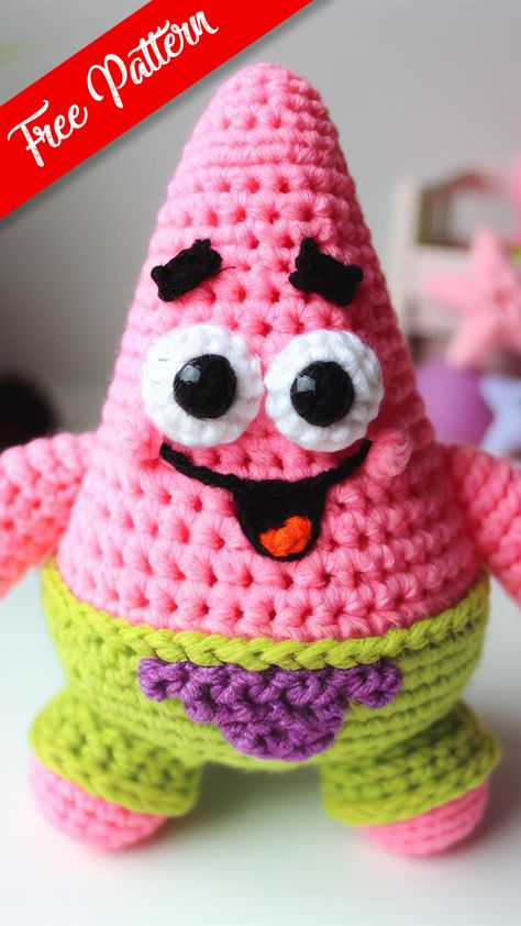 Fnaf Crochet Pattern Free, Disney Crochet Patterns, Crochet Disney, Quick Crochet Patterns, Pola Amigurumi, Crochet Animals Free Patterns, Beginner Crochet Projects, Crochet Amigurumi Free, Patrick Star