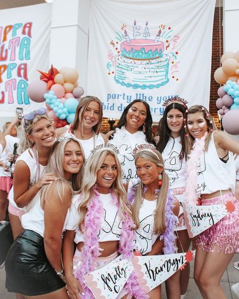 Zta Bid Day Themes, Birthday Party Bid Day, Creative Bid Day Themes, Bid Day Signs, Bid Night Themes, Winter Bid Day Themes, Birthday Bid Day, Birthday Bid Day Theme, Birthday Bid Day Theme Sorority