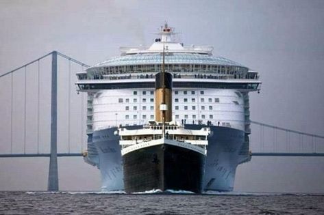 Size Comparison: Titanic Vs. Modern Cruise Ship Biggest Cruise Ship, General Sherman, Titanic History, Cruise Liner, The Titanic, Rms Titanic, Royal Caribbean, Cruises, Cruise Ship