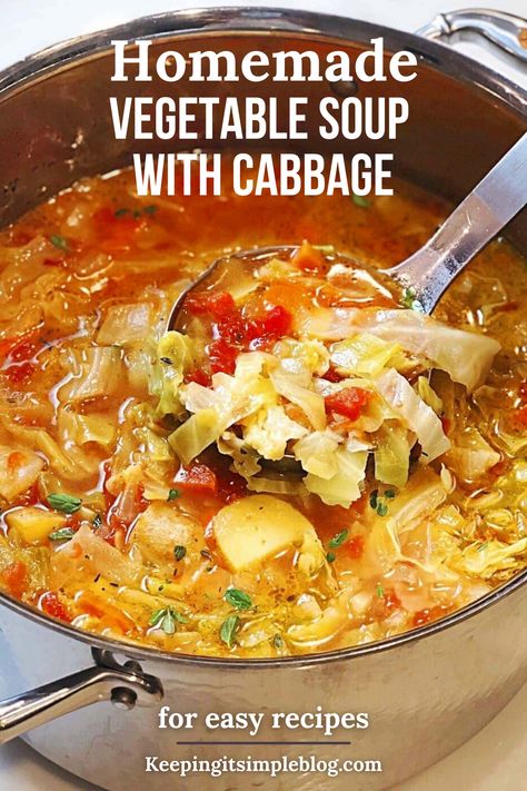 Want a delicious soup that you can make that is healthy and tastes great? This vegetable soup with cabbage is just that. It comes together quickly and males the best leftovers! Caggabe Soup Recipe, Vegetable Soup With Cabbage, Easy Veggie Soup, Best Leftovers, Soup With Cabbage, Easy Cabbage Soup, Cabbage Soup Diet Recipe, Cabbage Vegetable, Soup Ideas