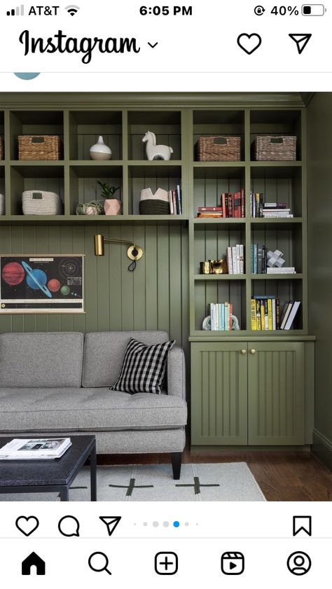 Trending Paint Colors, Hgtv Magazine, Green Paint Colors, Bedroom Headboard, A Living Room, Home Library, Home Office Design, Design Planning, Simple House