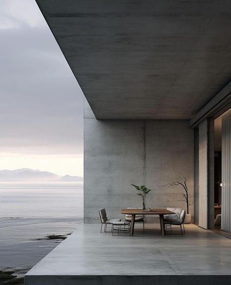 Brutalist Concrete House, Luxury Coastal Interiors, Brutalism Architecture Interior, Concrete Render, Brutalism Interior, Experimental Architecture, Modern Coastal Home, Aesthetic Sea, Brutalism Architecture