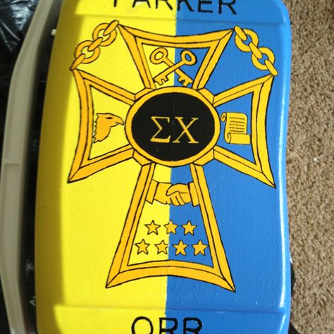 Sigma Chi cooler Painted Fraternity Coolers, Nola Cooler, Formal Coolers, Sorority Coolers, Formal Cooler Ideas, Fraternity Coolers, Alpha Tau Omega, Coolest Cooler, Frat Coolers