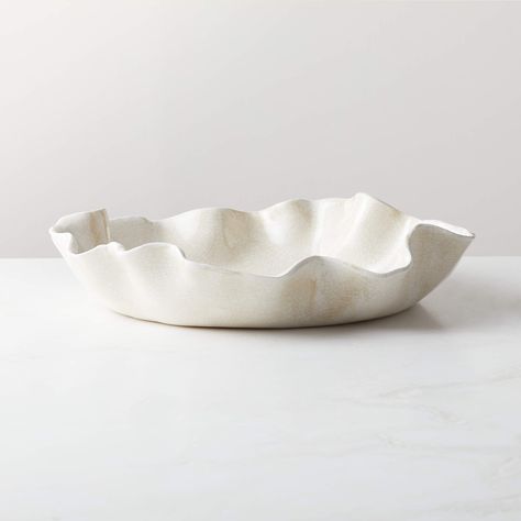 Valentia Warm White Crackled Ceramic Decorative Bowl + Reviews | CB2 Pink Home Accessories, Ceramic Centerpiece, Gold Home Accessories, Stone Bowl, Large Candle Holders, Unique Sculptures, Decorative Bowl, White Bowls, Centerpiece Bowl