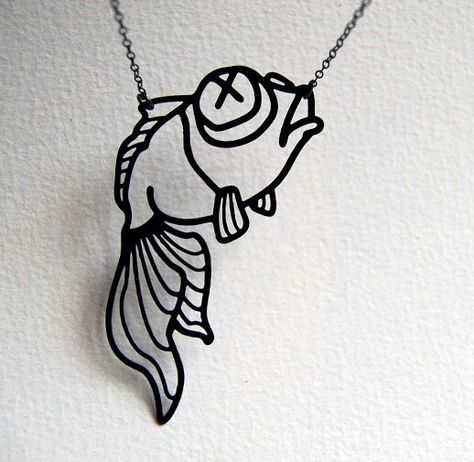 Dead fish Pet Goldfish, Stick Poke Tattoo, Dead Fish, Fish Necklace, Tattoo Stencil Outline, Cute Cartoon Images, Fish Drawings, Blackened Steel, The Grind