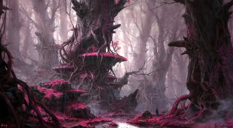 ArtStation - SHUWU, G xy Ambient Art, Dead Forest, Scene Photography, Red Forest, Landscape Concept, Fantasy Forest, Alien Worlds, Fantasy Setting, Fantasy Places