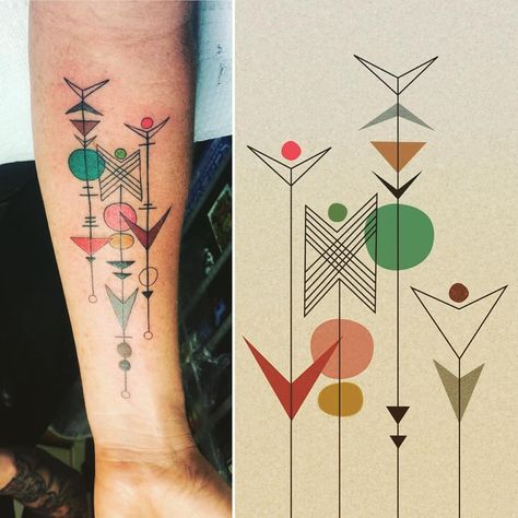 My art transformed into a tattoo! Looks great! @vivianflash @brittanie.leigh .  .  .  .  .  #jennski #tattoo #retroart #atomicera #atomicarttattoo #midcenturymodern #midmod #illustration Mid Century Modern Tattoo, Modern Tattoo Ideas, Retro Tattoos, Healing Tattoo, Modern Tattoos, Custom Tattoo Design, Abstract Tattoo, Tattoo Trends, Symbolic Tattoos