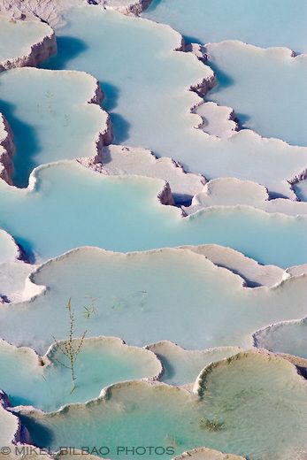 Travertine terrace formations. Pamukkale.  Denizli province. Anatolia. Turkey. Samantha Wills, Twisted Pair, Aerial View, Design Branding, Blue And Green, Natural World, Beautiful World, In The Middle, Color Palettes