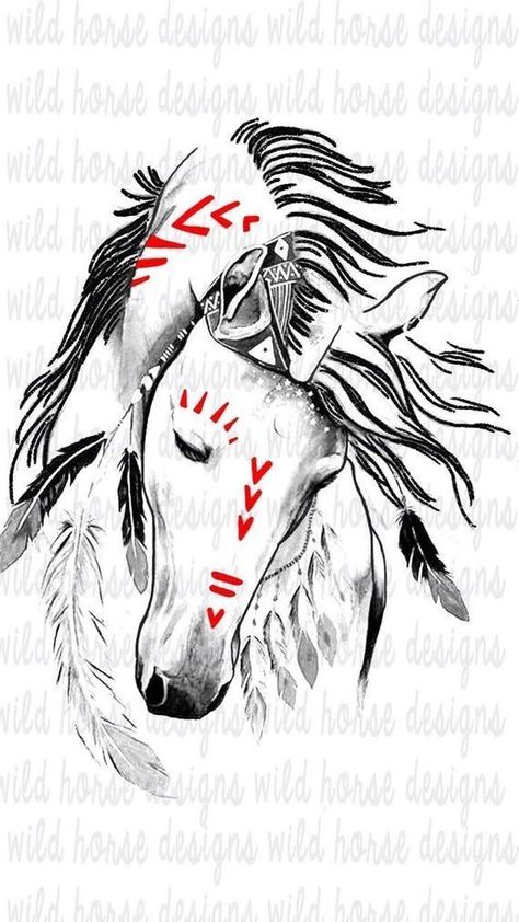 Indian Horse Tattoo, Native American Drawing, Horse Tattoo Design, Cowgirl Tattoos, Native American Horses, Animal Tattoo Ideas, Native Tattoos, Indian Horses, Western Tattoos