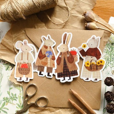 Squirrel Sticker, Sticker Journaling, Strawberry Rabbit, Squirrel Illustration, Illustration Stationery, Blueberry Picking, Journaling Planner, Rabbit Illustration, Packaging Stickers