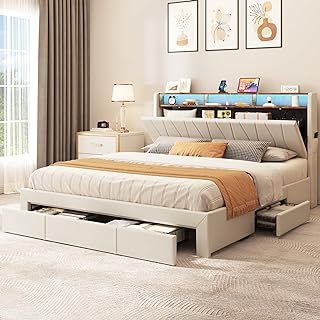 Bed Frame Storage, Queen Size Storage Bed, Letto King Size, Platform Bed With Drawers, Storage Bed Frame, Frame Storage, Upholstered Storage Bed, Headboard Upholstered, Storage Headboard