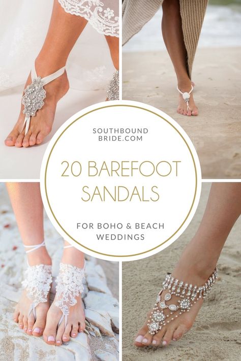 20 Barefoot Sandals from Etsy | SouthBound Bride Boho Wedding Sandals For Bride, Wedding Shoes Beach Brides, Wedding Beach Sandals, Wedding Flats For Bride Sandals, Bride Beach Outfit, Wedding Shoes For Beach, Beach Wedding Shoes For Bride, Beach Wedding Shoes Barefoot, Beach Wedding Renewal