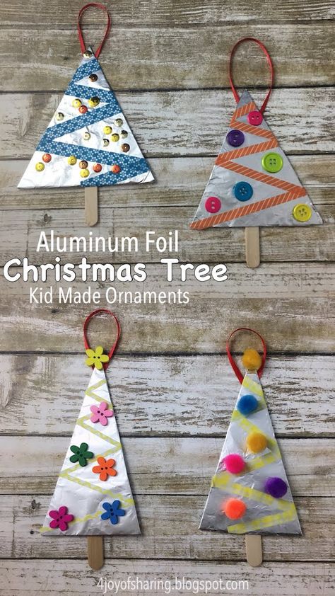 Aluminum Foil Christmas Tree Ornaments #ChristmasOrnaments #ChristmasCrafts #ChristmasTree #christmas #christmasdecor #christmascraftsforkids #preschool #kindergarten #kidscrafts #craftsforkids Kid Made Ornaments, Foil Christmas Tree, Christmas Tree Crafts, Preschool Christmas, Easy Christmas Crafts, Tree Crafts, Ornament Crafts, Christmas Crafts For Kids, Christmas Decorations To Make