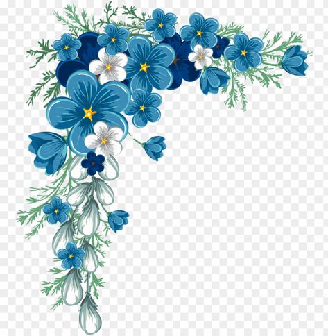 Flower For Frame Corner, Blue Flower Border Frame, Beautiful Frames And Borders, Flower Border Design Aesthetic, Corner Flower Design, Blue Frame Border, White Flower Border, Blue Flower Frame, Blue Flower Border