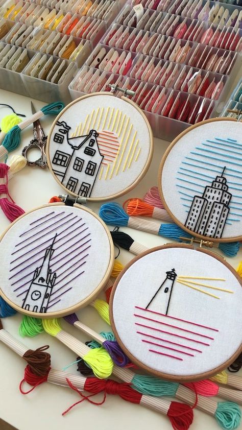 BUNDLE! 4 Architectural patterns for beginners. DIY. PDF Embroidery patterns with video tutorial Tote Bag Video, Hoop Art Wall Decor, Hoop Art Wall, Bag Video, Pdf Embroidery Pattern, Diy Embroidery Designs, Diy Embroidery Patterns, Basic Embroidery Stitches, Handmade Embroidery Designs