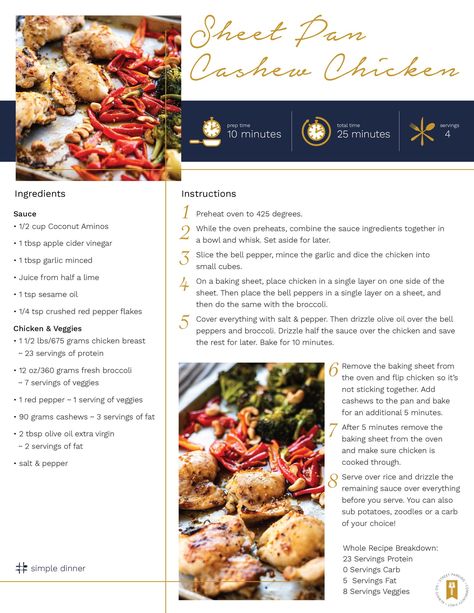 Sheet Pan Cashew Chicken — Street Parking Sheet Pan Cashew Chicken, Cashew Chicken, Street Parking, Paleo Meals, Iron Steel, Nutrition Recipes, Minced Garlic, 4 Ingredients, Cashew