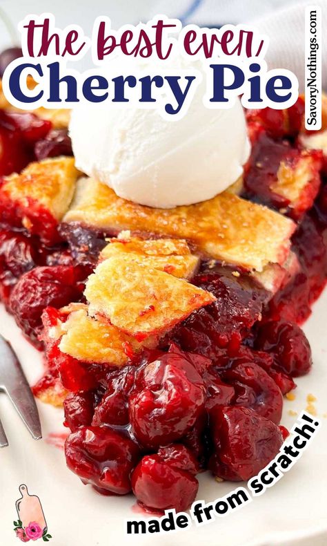 You don’t need to be a pro baker to create a mouthwatering cherry pie with this easy and delicious recipe. No matter if using fresh, canned or frozen cherries, the homemade filling is irresistibly jammy and tangy, wrapped in a perfectly flaky pie crust. My recipe is written to guide you step-by-step, making it easy for anyone to achieve pie perfection! | #cherrypie #pierecipe #summerrecipes #dessertrecipes #summerdessert Fresh Cherry Pie, Sour Cherry Pie, Homemade Cherry Pies, Cherry Pie Recipe, Sunny Kitchen, Canning Cherry Pie Filling, Canned Cherries, Cherry Desserts, Dessert Simple