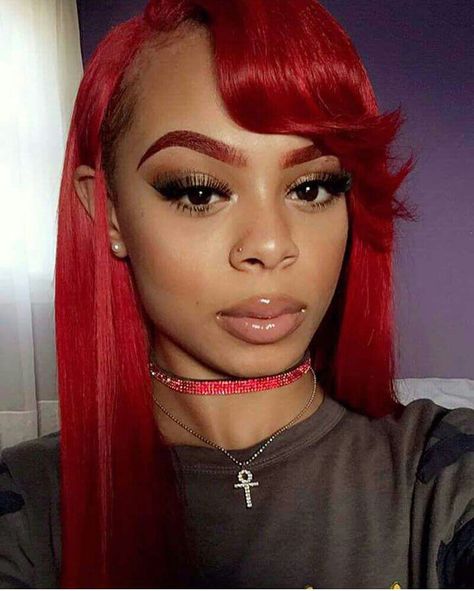 💖 B A R B I E 💖 DOLL GANG HOE👑🎀 Pinterest: @jussthatbitxh 💕✨Download the app #MERCARI & use my code: UZNPKU to sign up, you can get free make up & other items Eyebrows Black Women, Red Eyebrows, Red Weave Hairstyles, Hair Colorful, Eyebrows Makeup, Makeup Black Women, Sew Ins, Human Virgin Hair, Dope Hairstyles