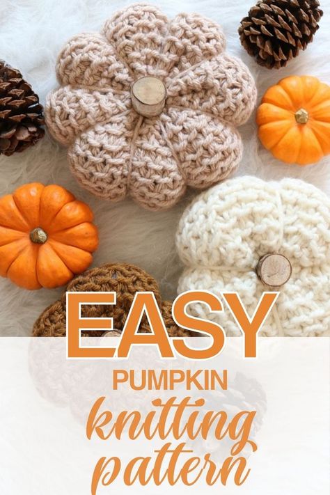 knit pumpkins on table Knit Pumpkin Pattern Free, Halloween Knitting Patterns, Free Knit Pattern, Pumpkin Patterns Free, Handmade Halloween Decorations, Halloween Knitting, Fall Knitting Patterns, Knitting Abbreviations, Pumpkin Uses