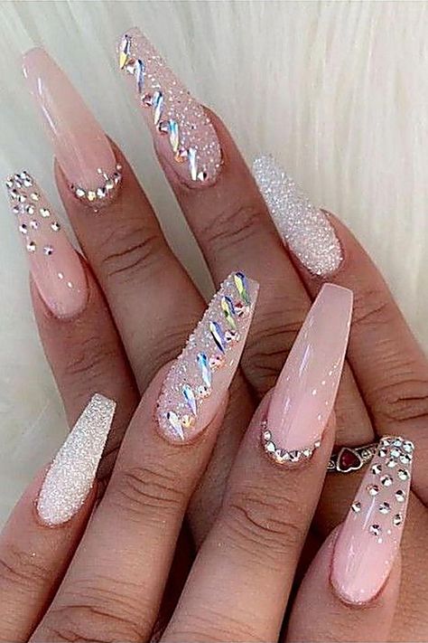 Nails Coffin, Acrylic Nails, I Hope, Gems, Diamonds, Nails, Pink, White