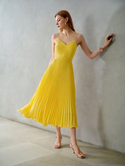 MOTF PREMIUM SOLID PLEATED SLIP DRESSI discovered amazing products on SHEIN.com, come check them out! Women Midi, Dress For Short Women, Dress Elegant, Midi Dresses, Yellow Dress, Amazing Products, Dress P, Elegant Dresses, Women Clothing