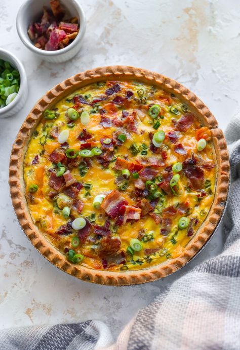 Loaded Baked Potato Quiche - Yes to Yolks Potato Quiche, Classic Quiche, Breakfast Savory, Goat Cheese Quiche, Egg Quiche, Bacon Quiche, Loaded Baked Potato, Cheese Quiche, Quiche Recipe