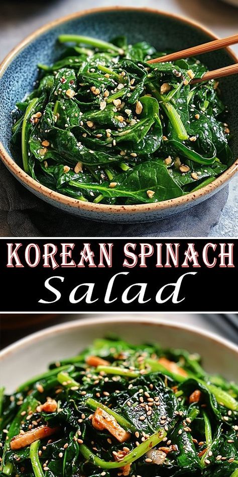 🍃 Try this simple Korean Spinach Salad recipe that combines fresh greens with a savory sesame dressing. A healthy and tasty way to explore Korean cuisine at home! 🌟 #HealthyKoreanFood #SpinachLove #VegetarianRecipes Korean Spinach, Korean Vegetarian Recipes, Japanese Spinach, Korean Vegetarian, Fresh Spinach Recipes, Korean Banchan, Healthy Korean Recipes, Korean Salad, Korean Vegetables