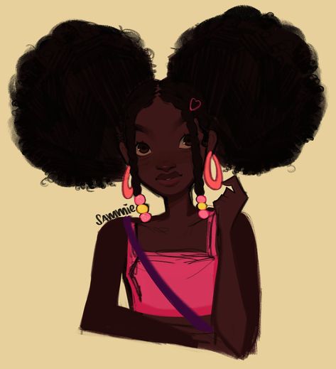 Afro Puffs Drawing, Black Woman Character Design, Black Hairstyles Art, Black Oc Art, African American Braid Styles, Afro Puffs, Arte Nerd, Black Anime, African Girl