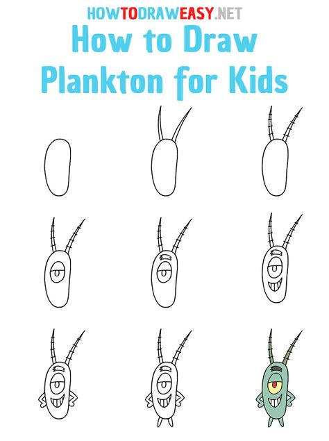 How to Draw Plankton Step by Step #Plankton #PlanktonDrawing #PlanktonandKaren #SpongeBob #SpongeBobDrawing #EasyPlanktonDrawing #HowtoDrawPlankton #EasyCartoonDrawing #Nickelodeon #StepbyStepDrawings #Art #ArtWork #CartoonArt #EasyDrawingTutorials #DrawingsforKids Spongebob To Do List, How To Draw Spongebob Characters Step By Step, Cartoon Art Step By Step, How To Draw Patrick Star, How To Draw Spongebob Characters, Spongebob Drawings Easy Step By Step, How To Draw Spongebob Step By Step, Plankton Tattoo, Easy Cartoon Drawings Step By Step