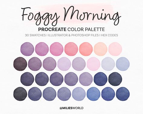 Foggy Morning Procreate Color Palette Color Swatches iPad - Etsy Early Morning Color Palette, Rainy Day Color Palette, Rapunzel Color Palette, Fairytale Color Palette, April Color Palette, Whimsical Color Palette, Dreamy Color Palette, Safari Browser, Ipad Illustration