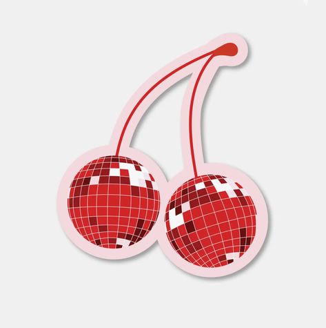 Disco balls + cherries? Yes, please! Vinyl Sticker High quality sticker / W: 2.5 inch H: 3 inch Cute Core, Blue And White Art, Stickers Ideas, Bling Crafts, Scrapbook Printing, Design Stickers, Disco Dance, Mirror Ball, Graphic Design Lessons