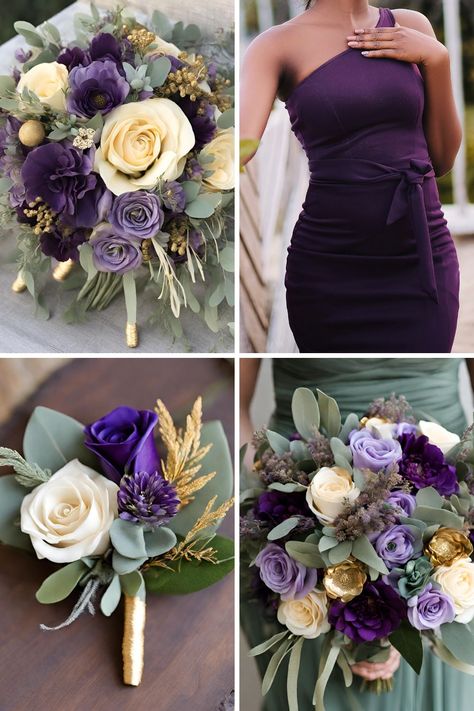 Purple Wedding Color Palette Ideas: 5 Beautiful Purple Wedding Color Ideas - Francisca's Bridal Wedding Plum Color Schemes, Purple And Greenery Wedding, Purple And Sage Green Wedding, Purple Wedding Color Palette, Josie Wedding, Zen Wedding, Wedding Color Palette Ideas, Dark Purple Wedding, Sage Green Wedding Colors