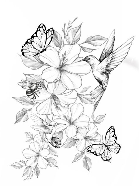 Nature And Flower Tattoo, Floral Tattoo Designs For Women Shoulder, Humming Tattoo Bird With Flowers, Hummingbird Tattoo With Lilies, 2 Hummingbirds Tattoo, Bird With Flowers Tattoo, Big Thigh Tattoos For Women, Hummingbird Sleeve Tattoo, Flower Arm Sleeve Tattoo