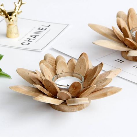 Wooden Alphabet Puzzle, Lotus Candle Holder, Creative Napkins, Lotus Candle, Flower Candle Holder, Wooden Alphabet, Wooden Candle Holders, Wooden Flowers, Flower Lights