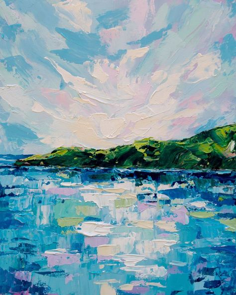 Seascape Paintings Acrylic, Impressionist Paintings Landscape, Art Painting Tools, Soyut Sanat Tabloları, Landscape Paintings Acrylic, Impressionism Art, Abstract Art Landscape, Ocean Painting, Impressionist Art