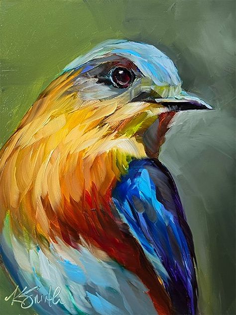 Acrylic Bird Painting, Acrylic Birds, Colorful Art Inspiration, Oil Painting Birds, Bird Portrait Painting, Bird Oil Painting, Bird Painting Easy, Canvas Painting Birds Acrylics, Painting Birds