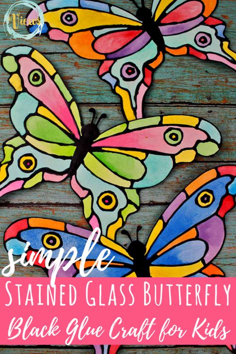 Black Glue, Glue Craft, Trace A, Glue Art, Window Crafts, Butterfly Kids, Stained Glass Butterfly, Butterfly Crafts, Colorful Butterfly