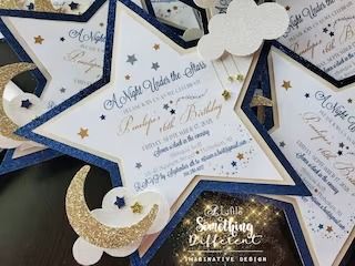 ReimaginedDS - Etsy Starry Night 1st Birthday Theme, Under The Stars Prom Invitations, Star Quince Invitations, Starry Sweet 16, A Night Under The Stars Theme Quince, Reach For The Stars Party, Under The Stars Quinceanera Theme Decoration, Star Themed Quinceanera, Sweet 16 Under The Stars Theme