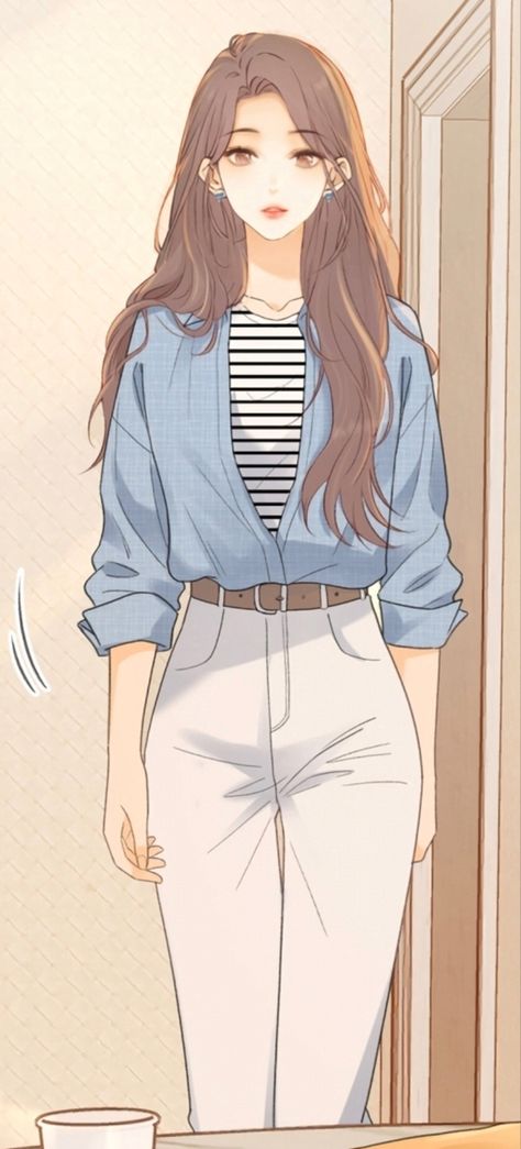 Anime Fashion Outfits For Women, Tucked In Shirt Reference, Anime Work Outfit, Manhwa Outfits Modern, Webtoon Outfits, Anime Fashion Outfits, Outfit Art, Fantasy Ideas, Outfit References