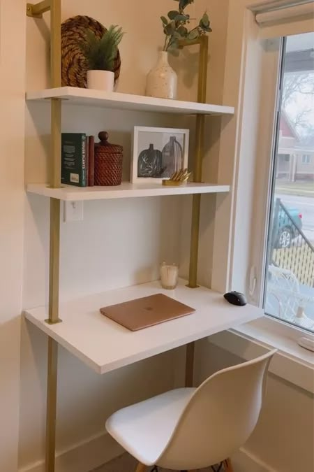 Bedroom With Desk As Side Table, Ladder Office Desk, Three Tier Desk, Ladder Desk Bedroom, Desk Ladder Shelf, Shelf Office Desk, Ladder Desk Vanity, Bedroom With Desk As Nightstand, Small Wall Desk Ideas