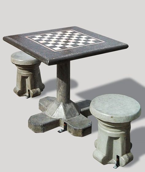 Genius FS – freestanding table with grey concrete stools Outdoor Chess Table, Outdoor Chess, Chess Board Table, Chess Tables, Outdoor Ping Pong, Outdoor Ping Pong Table, Table Tennis Equipment, Living In The Woods, Concrete Tables