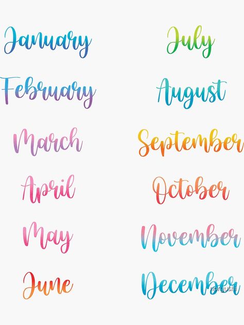 "Watercolor Calligraphy Months of the year - Bullet Journal / Bujo Planner" Sticker by noryushi | Redbubble Calligraphy Months, Bullet Journal Month, Bujo Planner, Classroom Birthday, Alfabet Letters, Bullet Journal Ideas, Watercolor Calligraphy, Bullet Journal Aesthetic, Bullet Journal Notebook