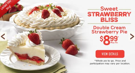 Double Cream Strawberry Pie #mariecallenders #pie #dessert Stawberry Pie, Marie Callenders, Strawberry Pies, French Vanilla Ice Cream, Strawberry Cream Pie, Anniversary Food, Lemon Pie Recipe, Strawberry Cream Pies, Strawberry Pie Recipe